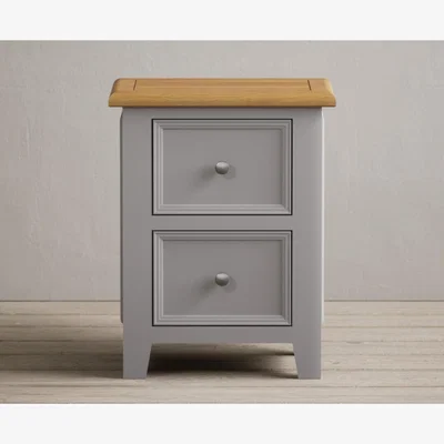 Oak&More Weymouth Oak and Light Grey Painted 2 Drawer Bedside Chest