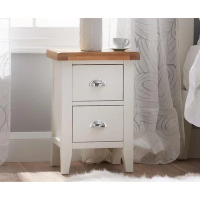 Oak&More Eden Oak and White 2 Drawer Bedside Table