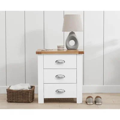 Oak&More Somerset Oak and White 3 Drawer Bedside Table