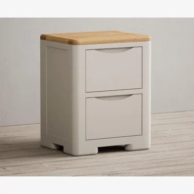 Oak&More Alba Oak and Soft White Painted 2 Drawer Bedside Chest