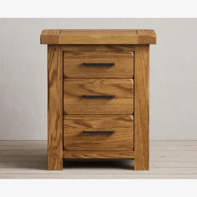 Oak&More Country Rustic Solid Oak 3 Drawer Bedside Table