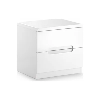 Oak&More London White High Gloss 2 Drawer Bedside Chest