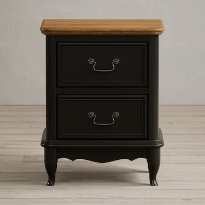 Oak&More Chateau Noir Oak and Black Painted 2 Drawer Bedside Table