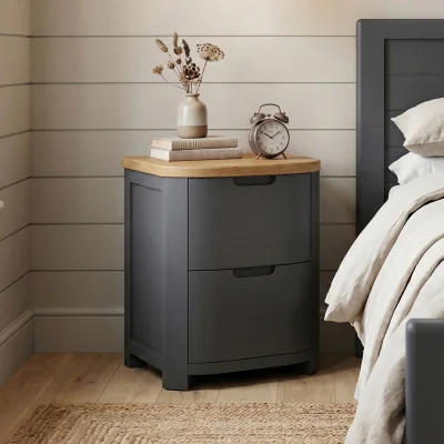 Oak&More Bradwell Oak and Charcoal Painted 2 Drawer Bedside Chest