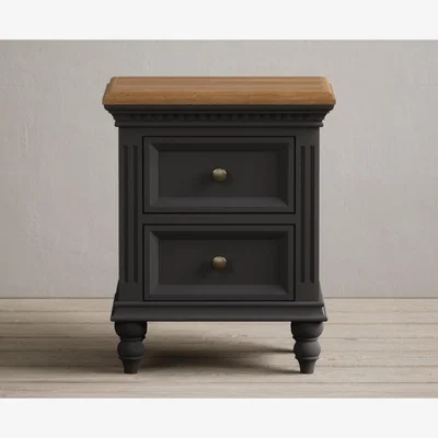 Oak&More Francis Oak and Charcoal Grey Painted 2 Drawer Bedside Chest