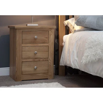 Oak&More Messina Oak Three Drawer Bedside Chest