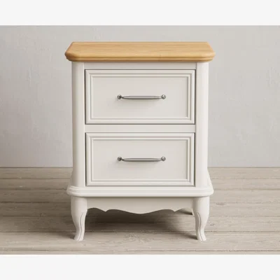 Oak&More Chateau Oak and Soft White Painted 2 Drawer Bedside Table