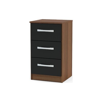 Oak&More Adalee 3 Drawer Walnut & Black Bedside Table