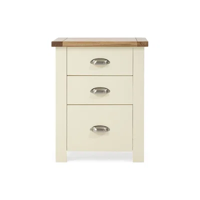 Oak&More Somerset Oak and Cream Tall 3 Drawer Bedside Table