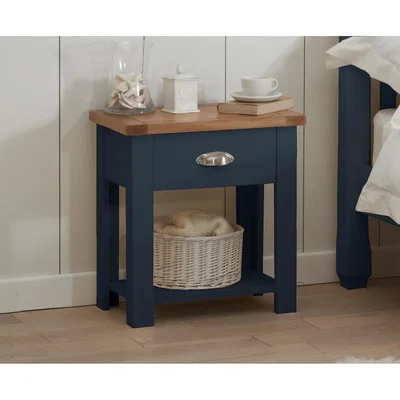 Oak&More Somerset Oak and Blue Bedside Table