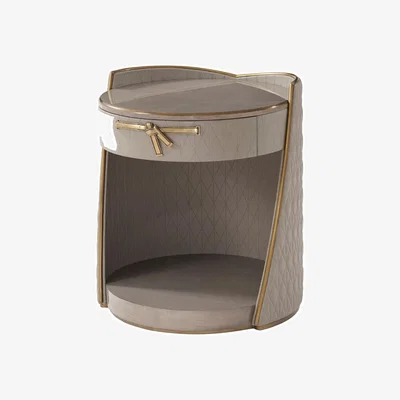 Olivia's Theodore Alexander Iconic Round Bedside Table in Leather