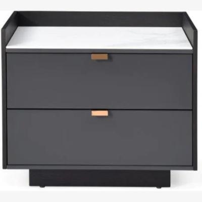 Olivia's Tommy Franks Saviour Bedside Table in White Marble & Anthracite Grey Wash Oak