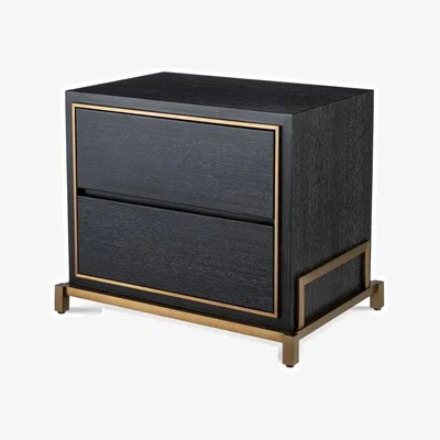 Olivia's Eichholtz Hazel Bedside Table in Charcoal Grey Oak Veneer
