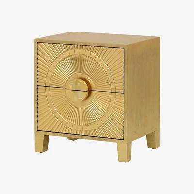 Olivia's Libra Interiors Coco Gold Embossed Metal 2 Drawer Bedside Table