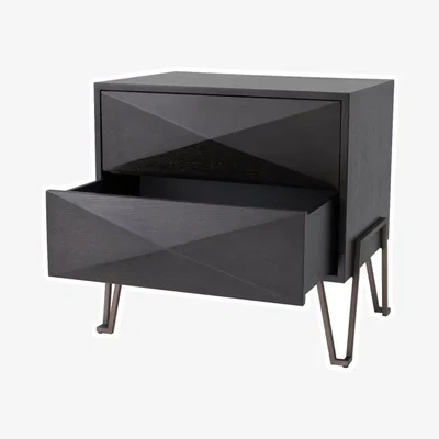 Olivia's Eichholtz Highland Bedside Table in Charcoal Brown Oak Veneer