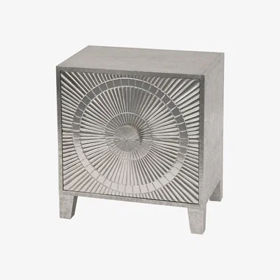 Olivia's Libra Interiors Coco Silver Embossed Metal 2 Drawer Bedside Table