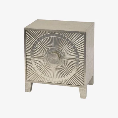 Olivia's Libra Coco 2 Drawer Bedside Table Silver Embossed Metal