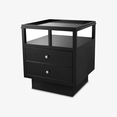 Olivia's Eichholtz Lenox Bedside Table in Black Finish Nickel Finish