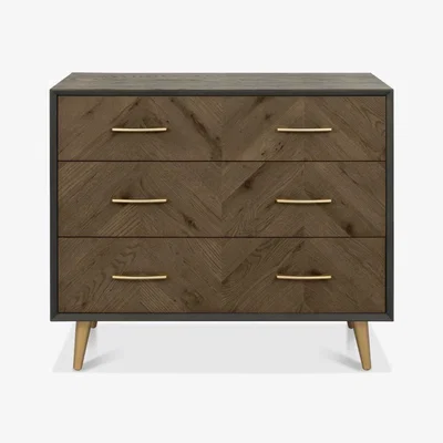 Downtown Downtown Alberta 3 Drawer Chest, Brass, Chevron