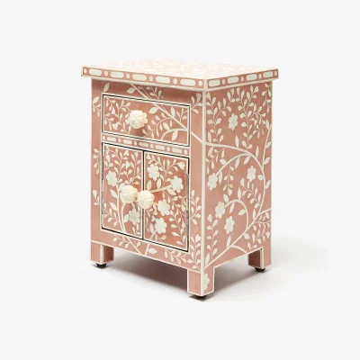 Oliver Bonas Lohko Rose Pink Floral Inlay Bedside Cabinet