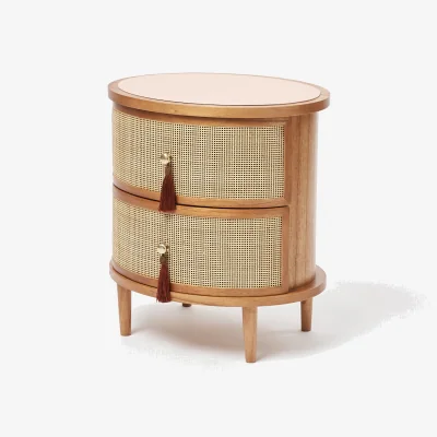 Oliver Bonas Kinship Rattan Blush Pink Bedside Table