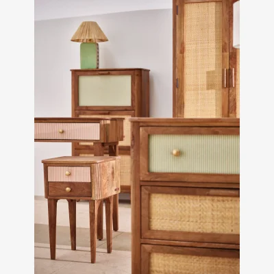 Oliver Bonas Tinta Pink Stripe Mango Wood Bedside Table