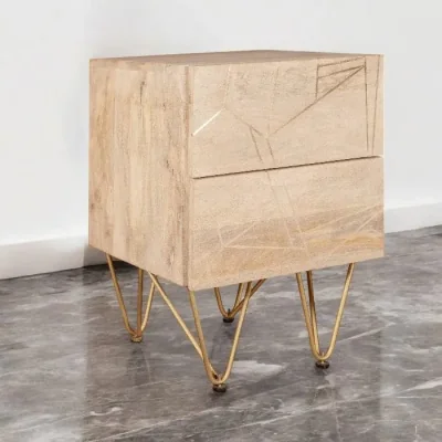 OAT Home Galway Light Gold Wooden 2 Drawer Bedside Table
