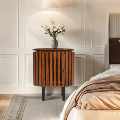 OAT Home Glenariff Wooden Slatted Bedside Table Cabinet