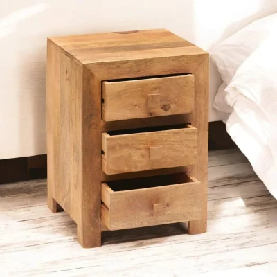 OAT Home Tibradden Wooden 3 Drawer Bedside Table