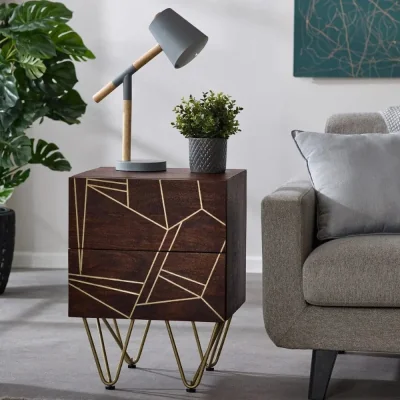 OAT Home Limerick Dark Gold 2 Drawer Wooden Bedside Table