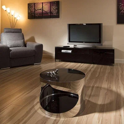 Quatropi Modern Round Side/Lamp Table/Tables Black Glass Stainless Steel 124