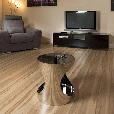 Quatropi Modern Round Side/Lamp Table/Tables Black Glass Stainless Steel 125