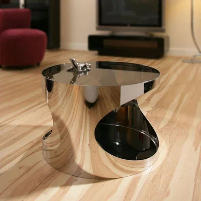 Quatropi Modern Round Side/Lamp Table/Tables Black Glass Stainless Steel 204