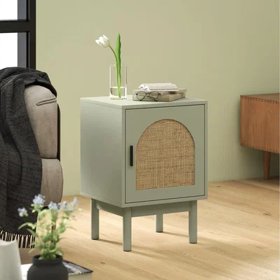 The Range HOMCOM Rattan Bedside Table with Adjustable Shelf  - Green