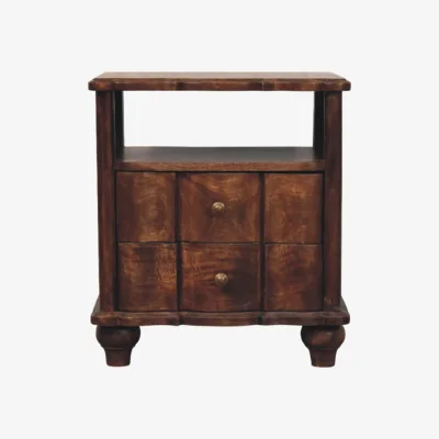 The Range Solid Wood 2-Drawer Bedside with Open Shelf - Brown