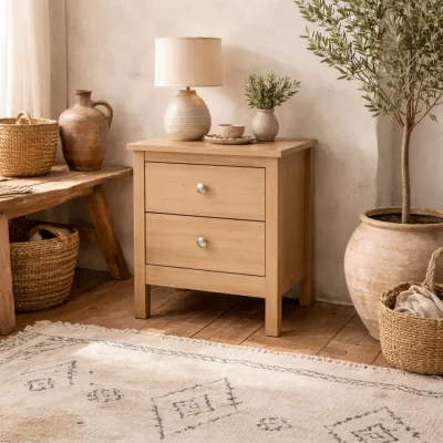 The Range Gossmere Hickory Effect Bedside Table 2 Drawers - Natural