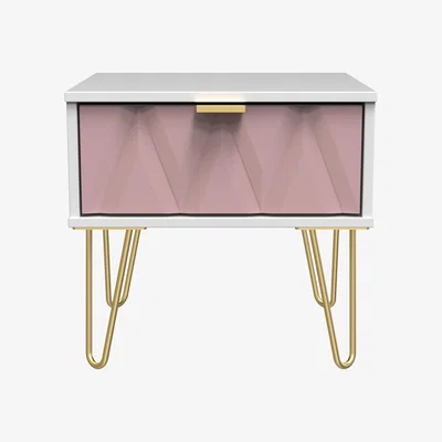 The Range Diamond Ready Assembled 1 Drawer Bedside Cabinet with Legs - Kobe Pink & White
