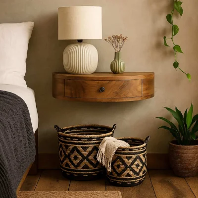 The Range Bardolino Wall-Mounted Half-Moon Bedside Table with Drawer - Brown