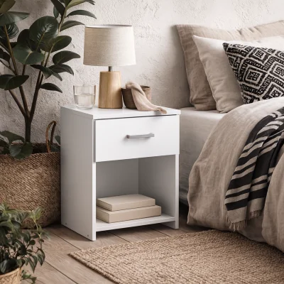 The Range Munich Wood Bedside Table with 1 Drawer - White