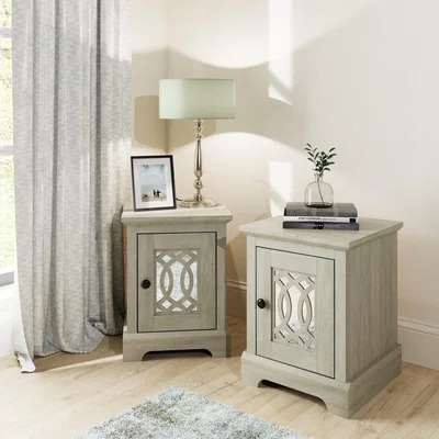 The Range Amelie 1 Door Mirrored Bedside Table Pair - Dusty Grey Oak