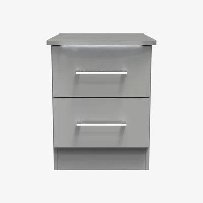 The Range Paris Fully Assembled 2 Drawer Bedside Cabinet with LED lighting - Grey Gloss & Dusk Grey