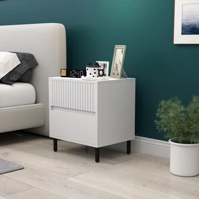 The Range HOMCOM Bedside Table with 2 Drawers and Steel Legs - White
