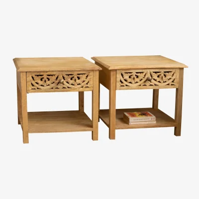 The Range Pack of 2 Freya Bohemian Natural Mango Wood 1 Drawer Bedside Tables
