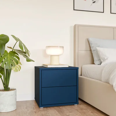 The Range Alice Springs Low Bedside Cabinet with 2 Drawers Push-Open in Taupe - Night Blue
