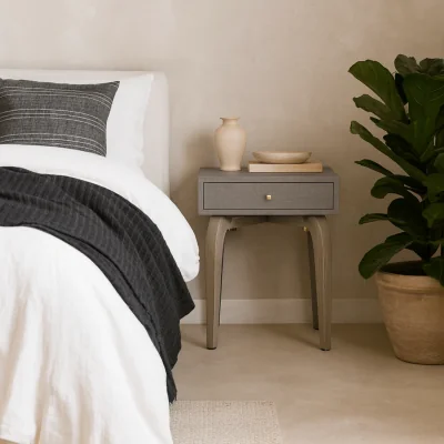 The Range Cordoba Taupe Bedside Table with Drawer and Brass Accent - Taupe