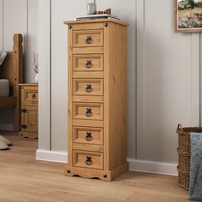 The Range Corona 6 Drawer Narrow Chest Bedside Table Cabinet - Brown