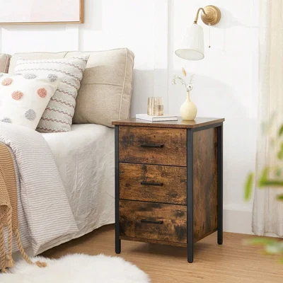 The Range Industrial Bedside Table with 3 Drawers - Bronze
