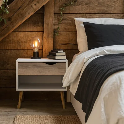 The Range Wyld Haus Sapporo Bedside Table, White and Natural Oak, 1 Drawer - White