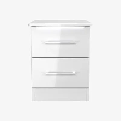 The Range Paris Fully Assembled 2 Drawer Bedside Cabinet with LED lighting - White Gloss & White