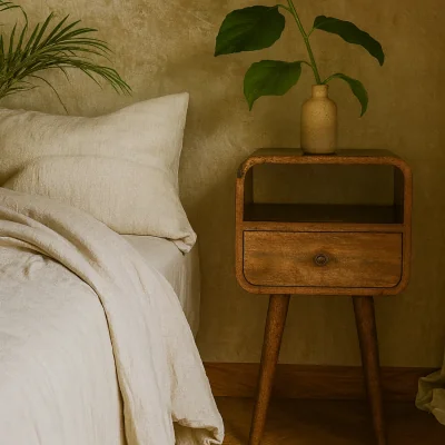 The Range Thawatchai Mini Mango Wood Bedside Table with Drawer Wash - Brown